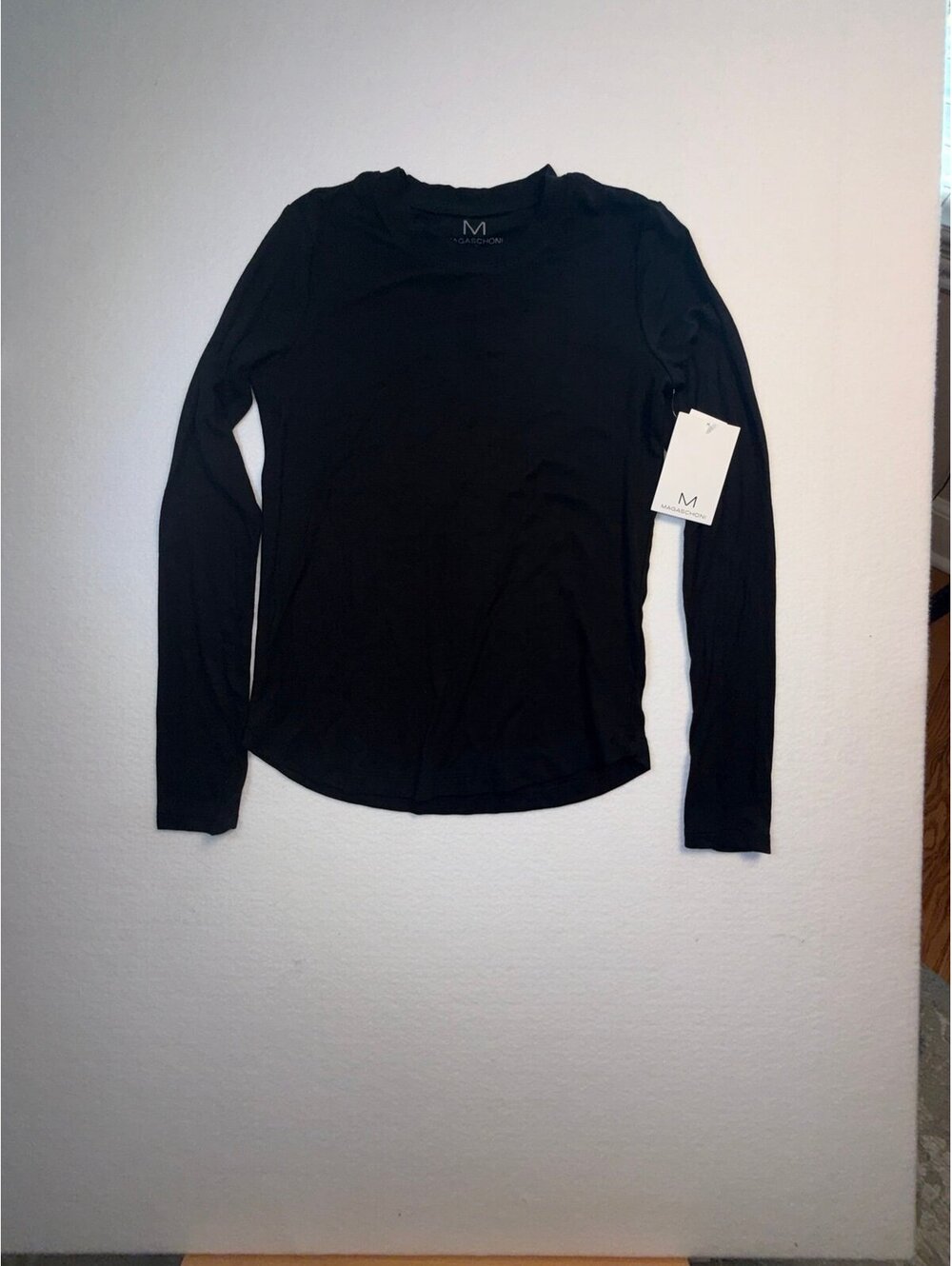 NWT Magaschoni Black Micromodal Long Sleeve Crew Neck Tee Top S/P Soft Basic